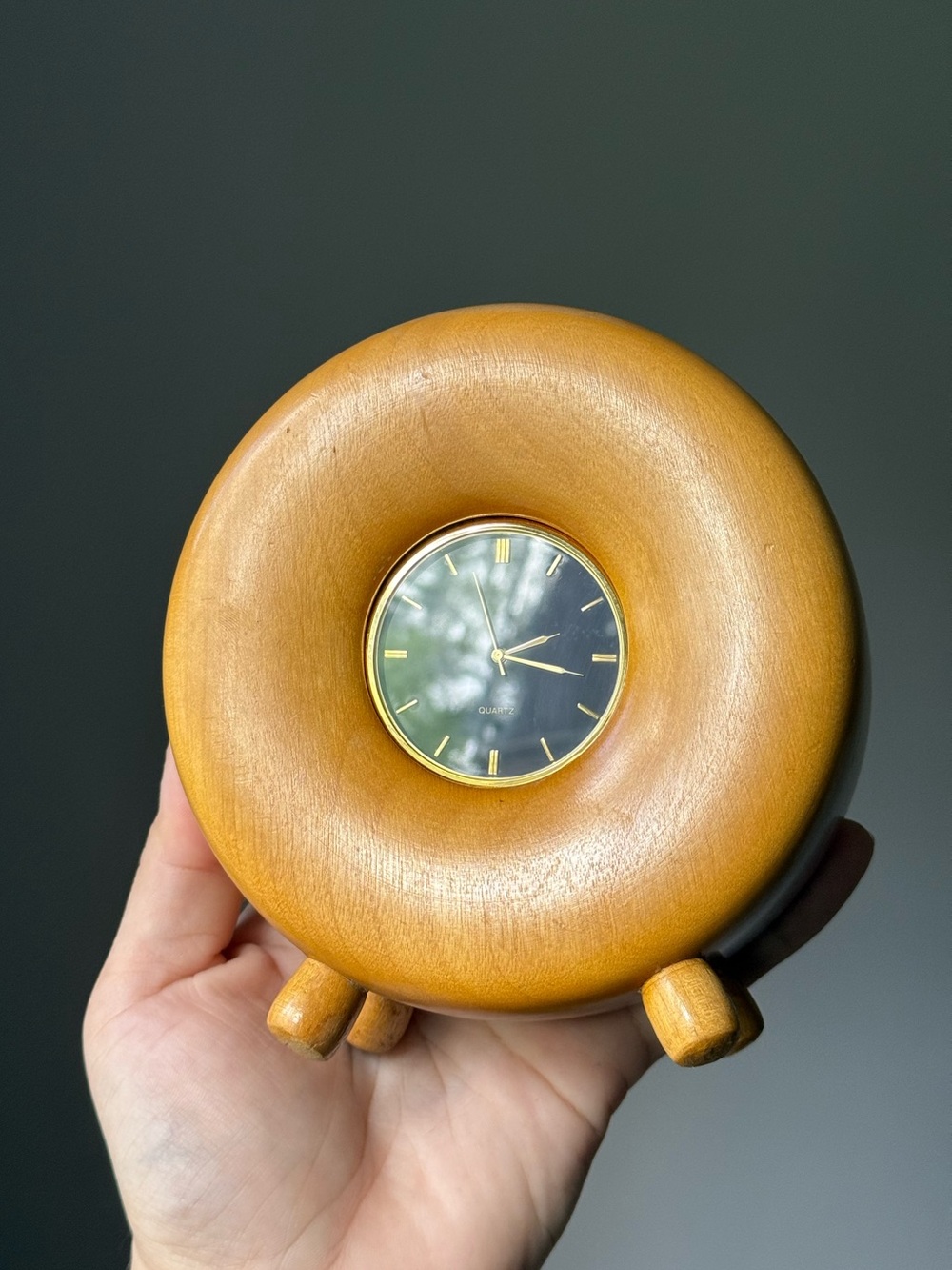 Handmade Minimalist Wooden Circle MCM Style 2" w/ Black Quartz Clock Insert Face
